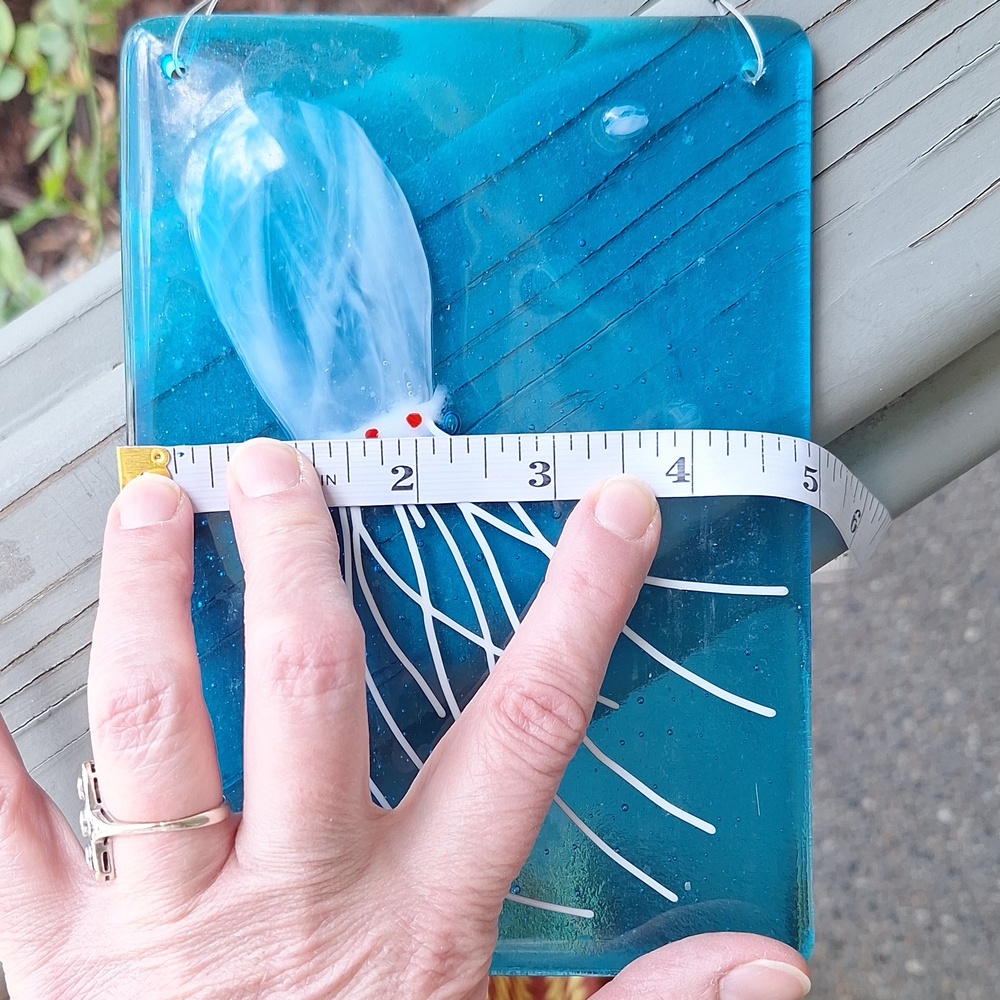 Artist Signed Jellyfish Art Glass Wall Hanging Blue & White Vintage - Picture 5 of 5